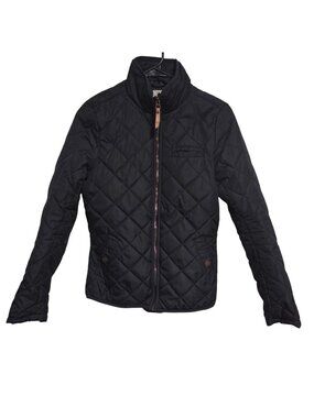 H&M L.O.G.G. Black Quilted Jacket Womens Size 6 Snap Pockets Zip Closure